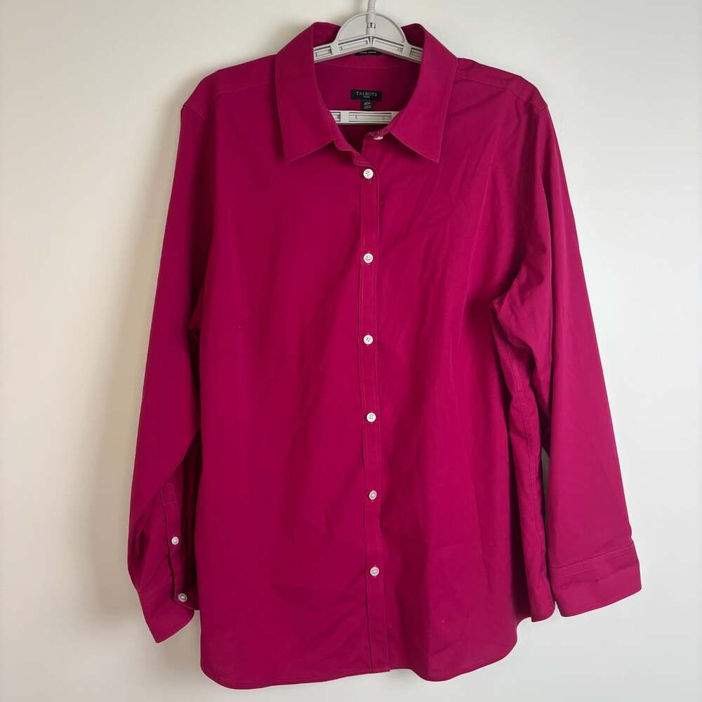 Talbots button up blouse plus 20W fushia long sleeve wrinkle resistant stretch